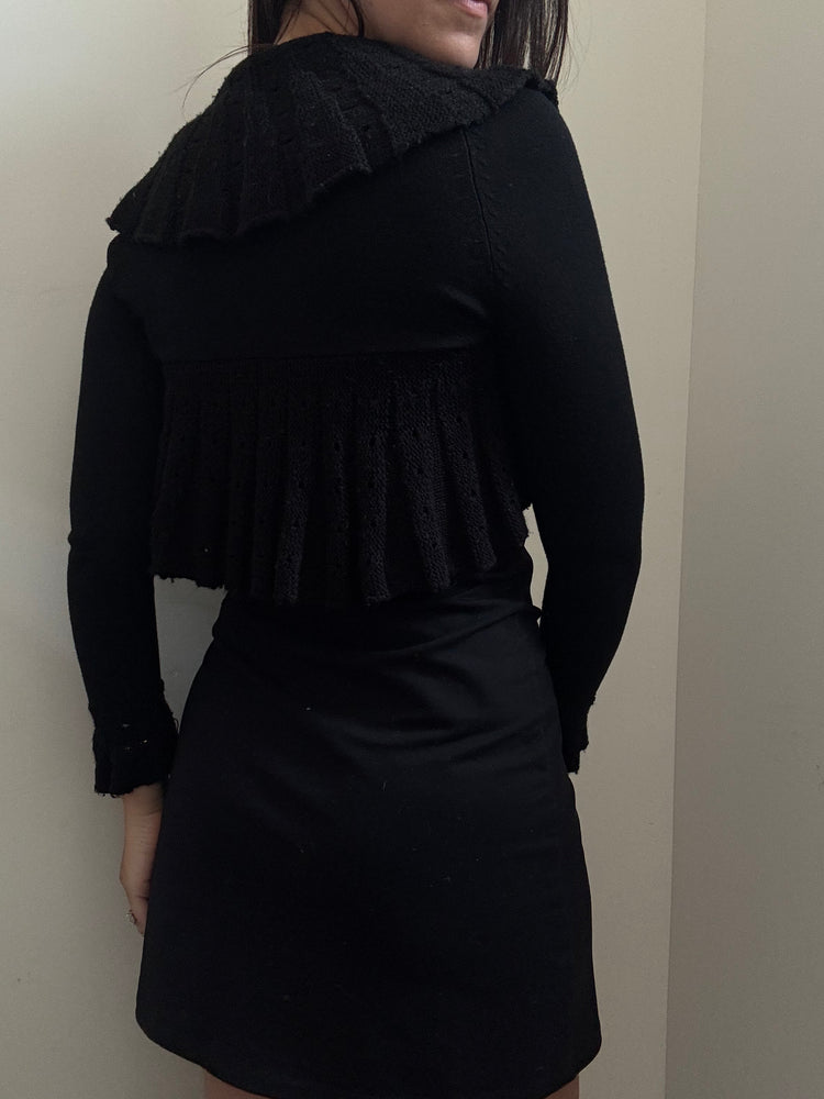 Vintage Black Knit Ruffle Bolero Size XS