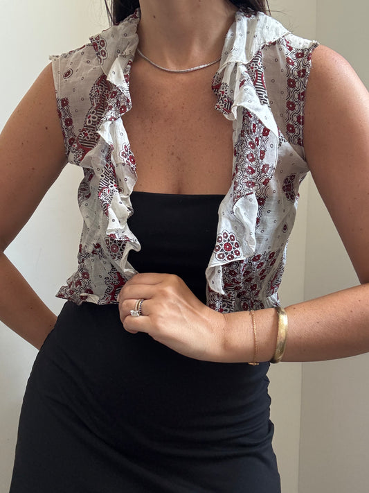Vintage Sheer Floral Ruffle Vest Size Medium