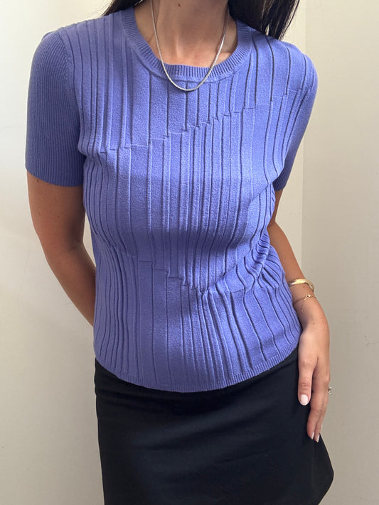 Vintage Purple Zig Zag Ribbed Top Size Medium