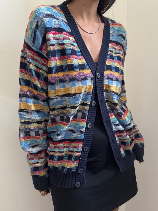 Vintage Italian Multi-Color Knit Cardigan Size M