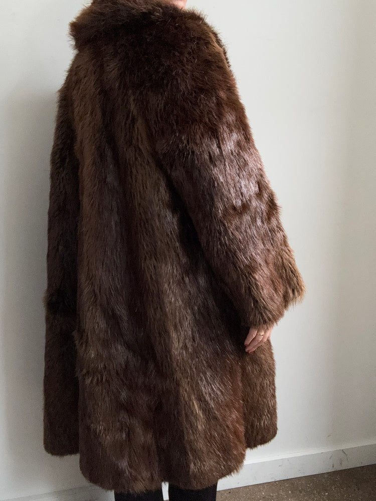Vintage Dark Brown Beaver Long Coat Size Medium