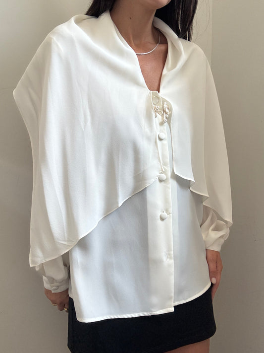 Vintage Ivory Cape Button Up Blouse Size X-Large