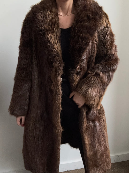 Vintage Dark Brown Beaver Long Coat Size Medium