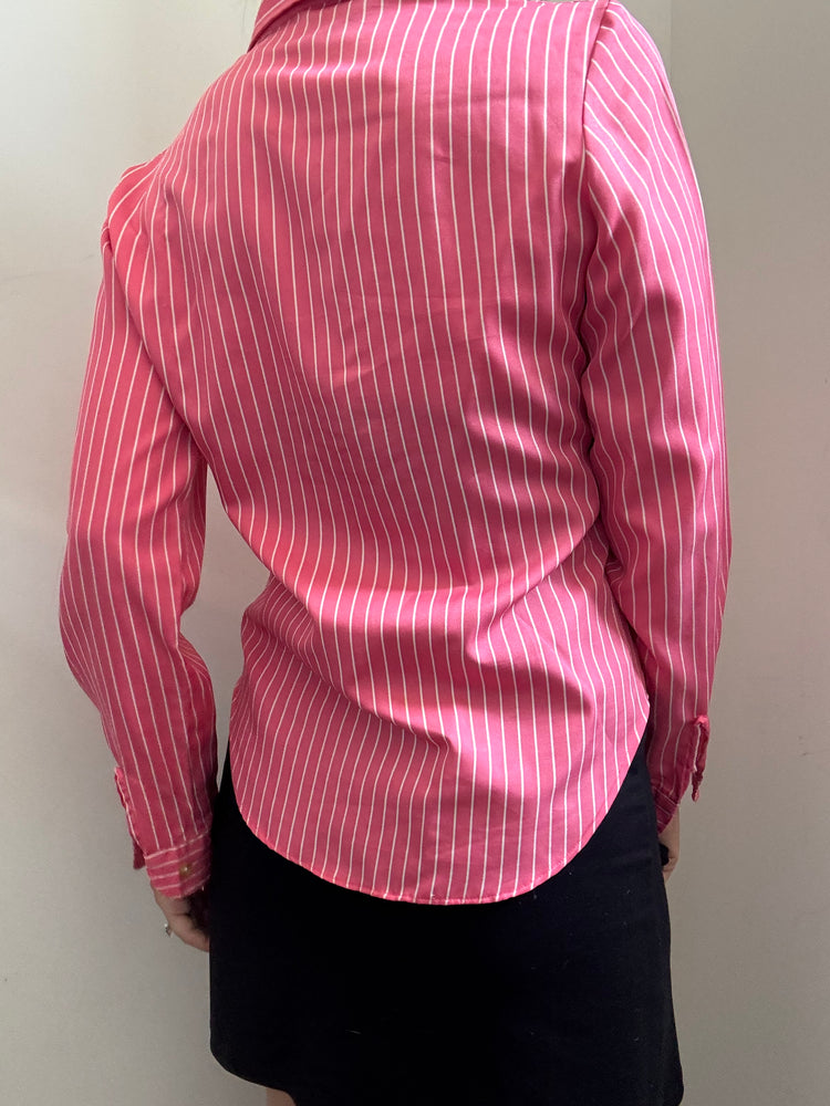 Vintage Pink Striped Long Sleeve Button Up Shirt Size Small