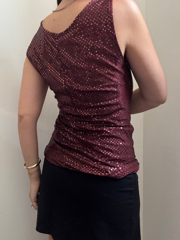 Vintage Sheer Sequin Burgundy Dress Size Small
