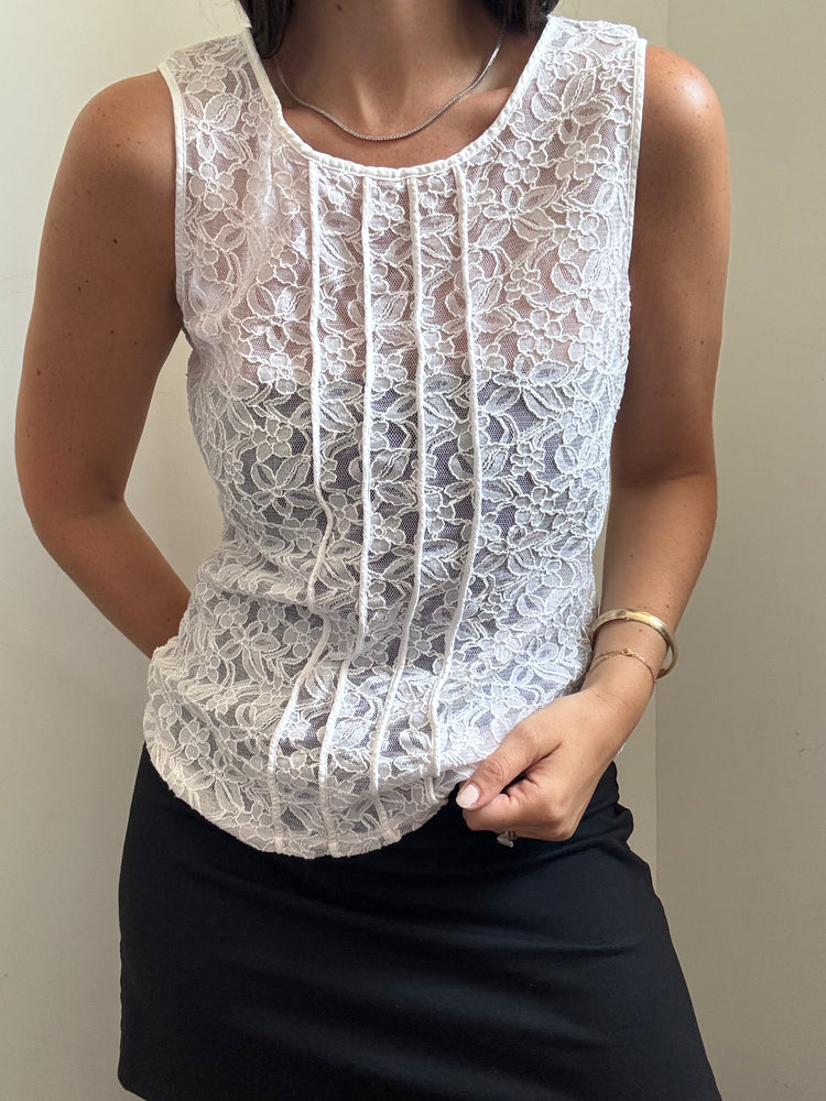 Vintage White lace Tank Top Size Small