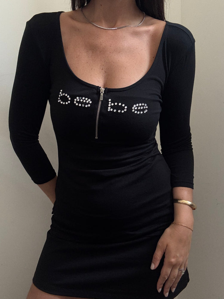 Vintage Black Bebe 3/4 Length Sleeve Scoop Neck Top Size Small