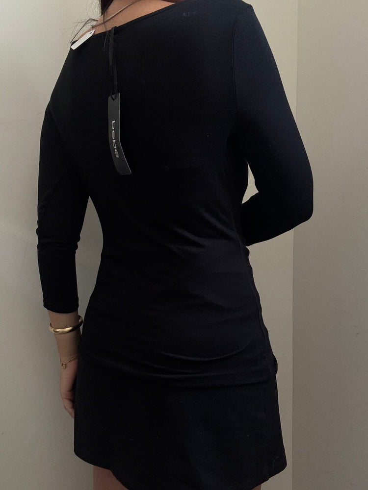 Vintage Black Bebe 3/4 Length Sleeve Scoop Neck Top Size Small