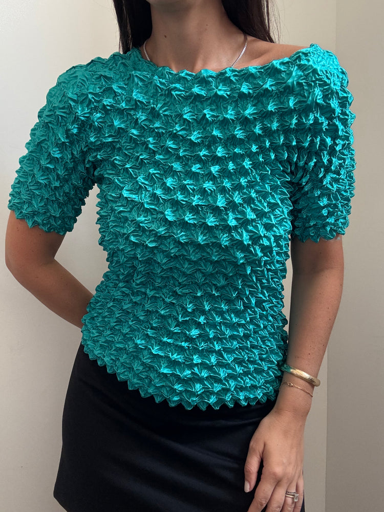 Vintage Teal Textured Shrink Top Size Medium