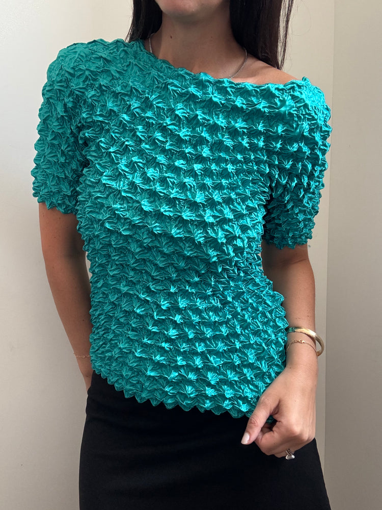 Vintage Teal Textured Shrink Top Size Medium