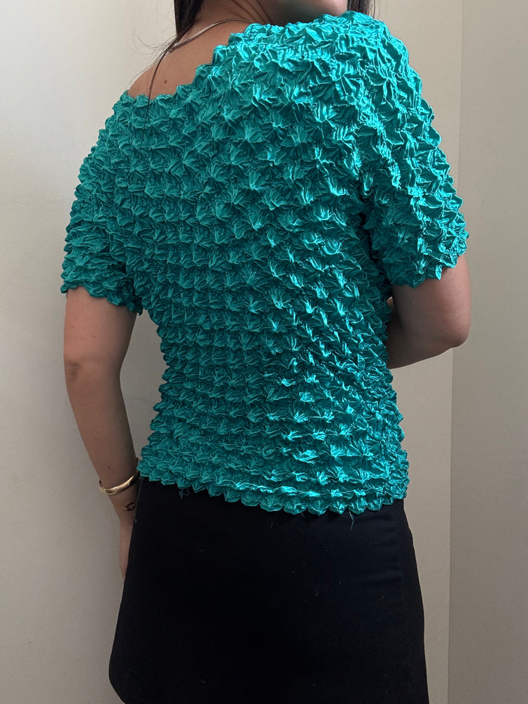 Vintage Teal Textured Shrink Top Size Medium