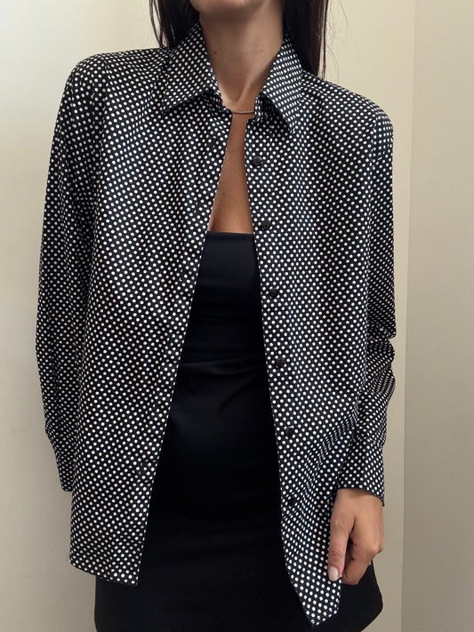 Vintage Black & White Polk-A-Dot Button Down Shirt Size Medium