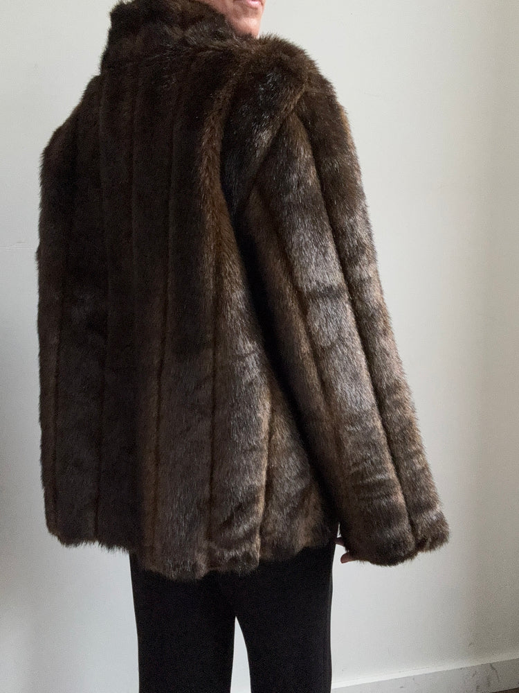Vintage Brown Faux Fur Zip Up Jacket Size Medium