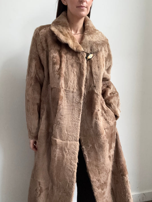Vintage Tan Shearling Long Coat Size Medium