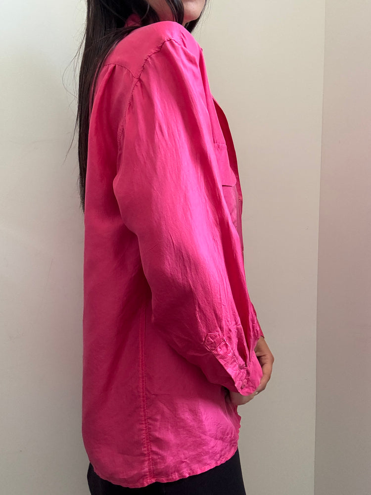 Vintage Pink Washed Silk Button Down Blouse Size Large
