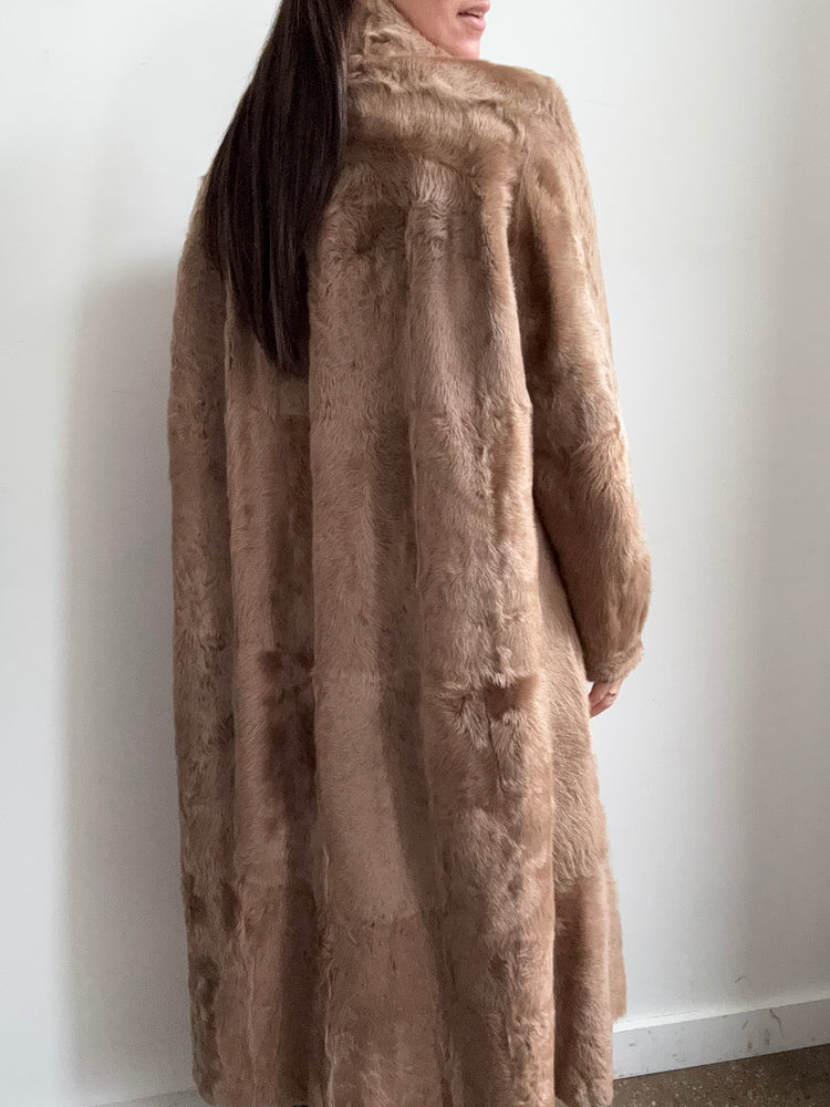 Vintage Tan Shearling Long Coat Size Medium