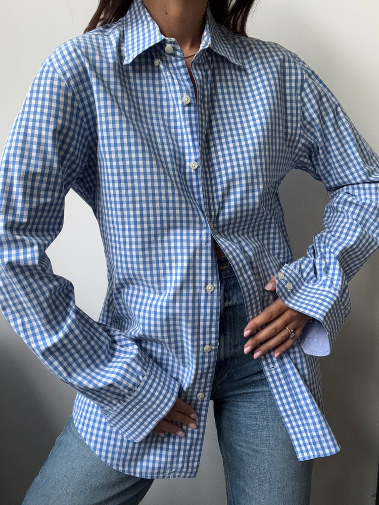 Vintage Blue + White Gingham Button-Down Size Medium