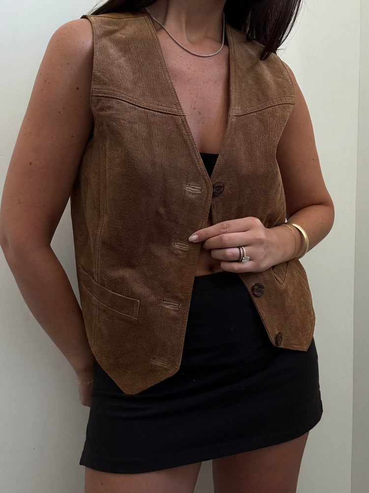 Vintage Genuine Leather Taupe Vest Size Small
