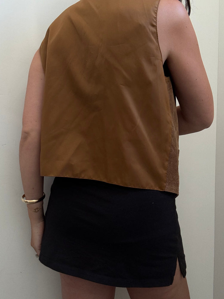 Vintage Genuine Leather Taupe Vest Size Small