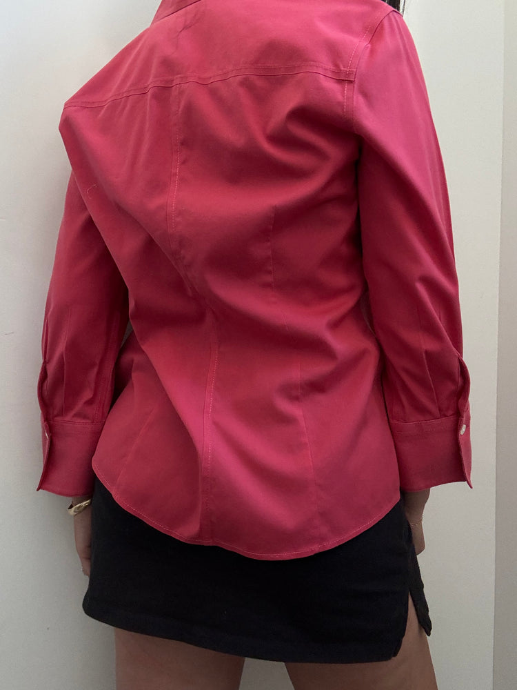 Vintage Pink 3/4 Length Sleeve Button-Down Shirt Size Large