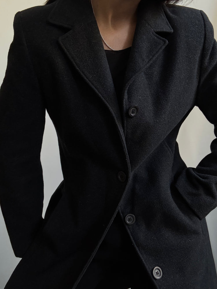 Vintage Dark Grey Wool Blend Midlength Jacket Size Small