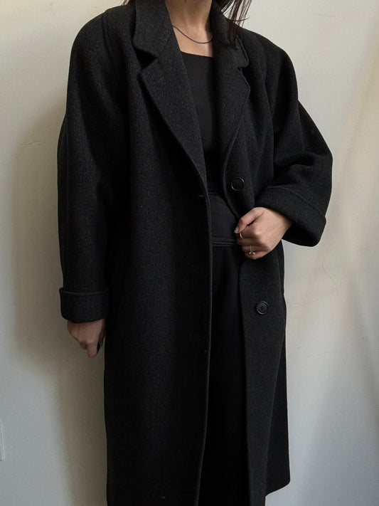 Vintage Grey Wool Blend Thick Coat Size Large