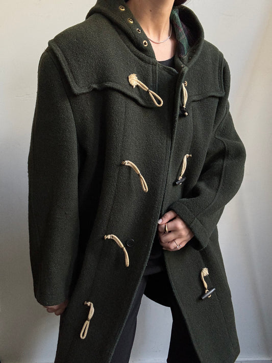 Vintage Green Hooded Jacket With Plaid Lining Size X-Large