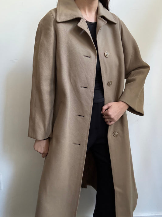 Vintage Tan Wool Structured Buttoned Coat Size Small