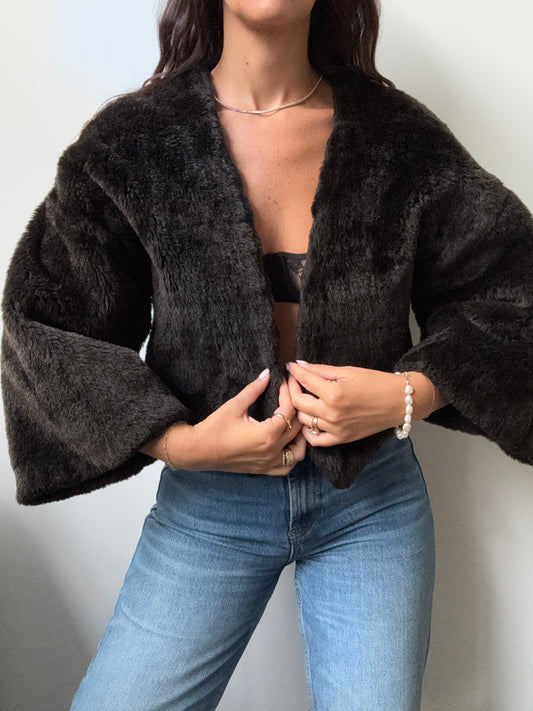 Vintage Faux Fur Chocolate Brown Jacket in Size XS