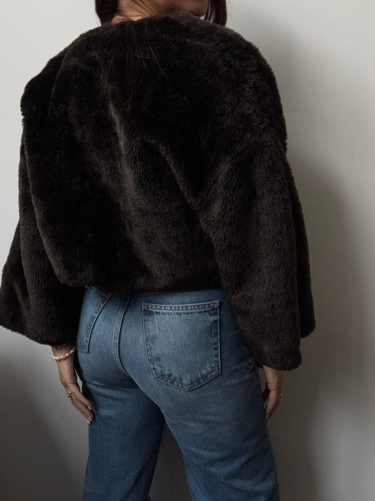 Vintage Faux Fur Chocolate Brown Jacket in Size XS