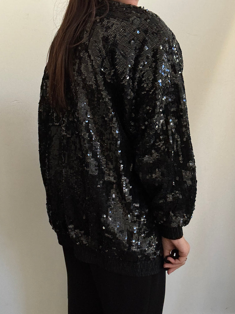 Vintage Black Sequin Jacket Size Medium
