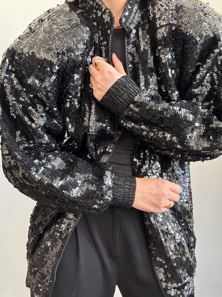 Vintage Black Sequin Jacket Size Medium