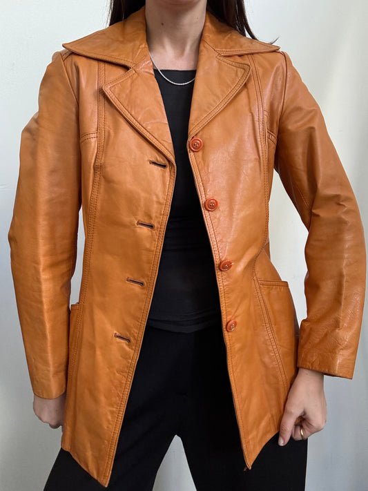 Vintage Carmel Leather Jacket Size XS