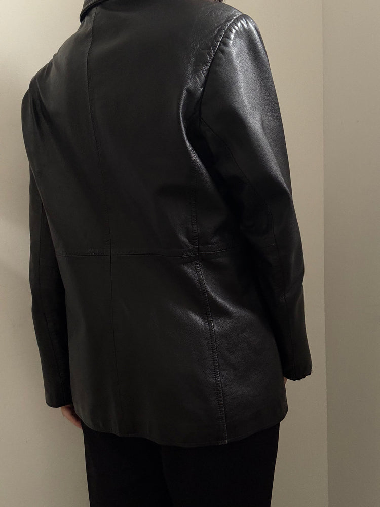 Vintage Black Leather Zip Up jacket Size Large