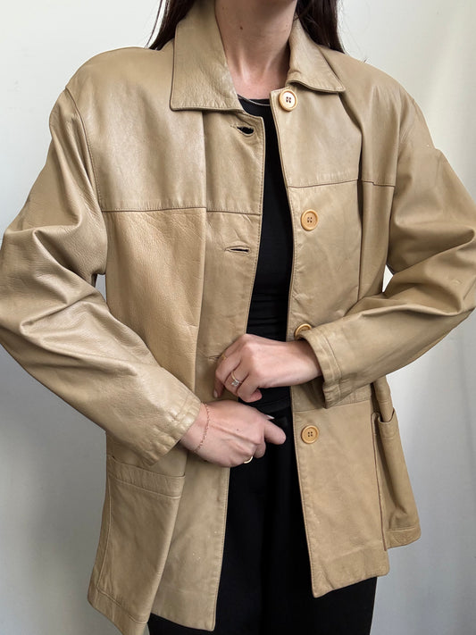 Vintage Light Tan Leather Jacket Size M