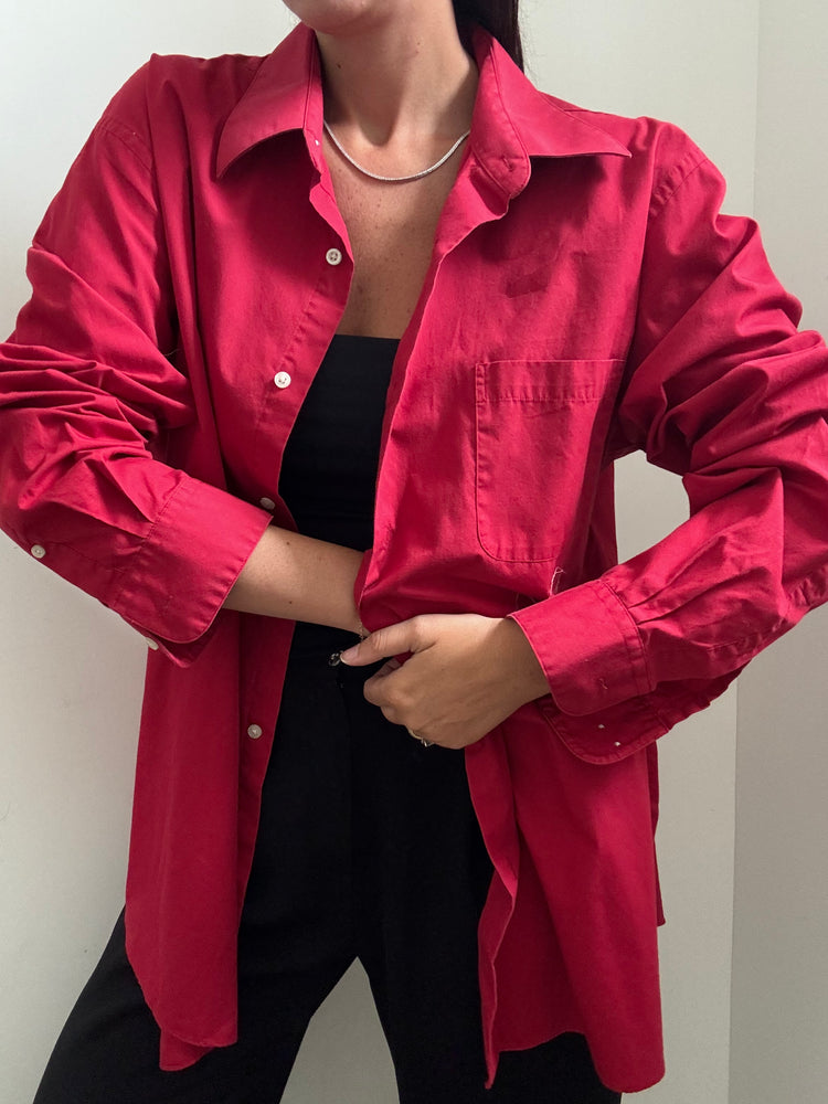 Vintage Red Cotton Blend Button-Up Size XL