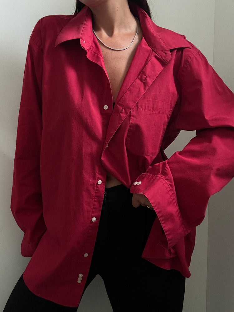 Vintage Red Cotton Blend Button-Up Size XL