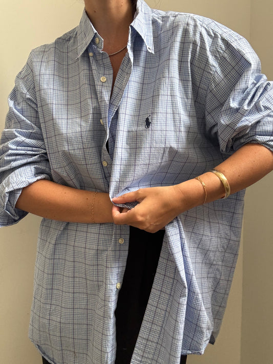 Vintage RL Blue Cotton Plaid Button-Up Size XL