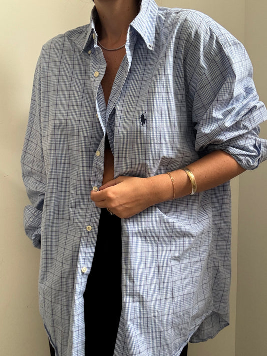 Vintage RL Blue Cotton Plaid Button-Up Size XL