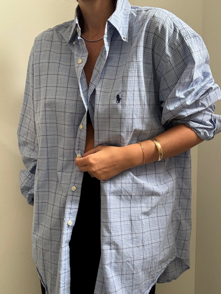 Vintage RL Blue Cotton Plaid Button-Up Size XL