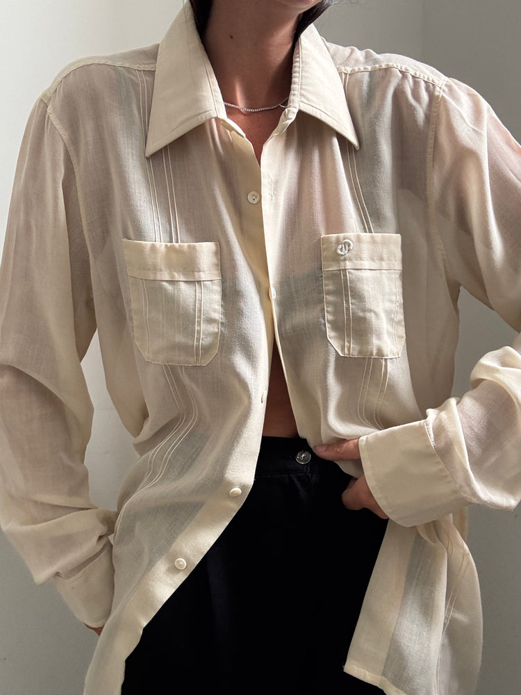 Vintage Jean Philippe Sheer Beige Button Down Size Medium