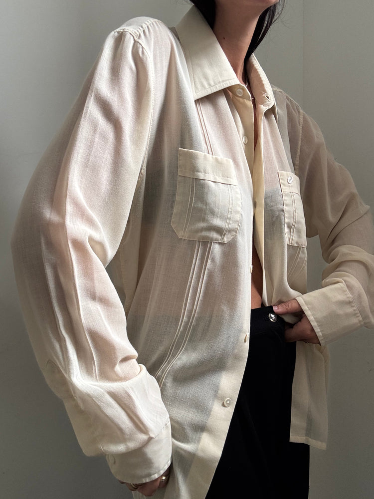 Vintage Jean Philippe Sheer Beige Button Down Size Medium