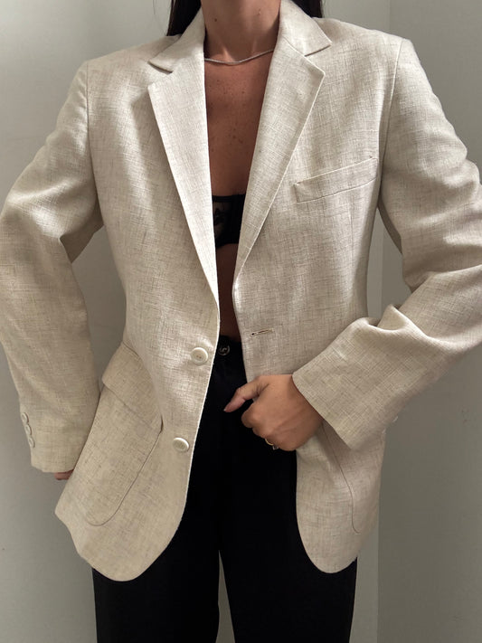 Vintage Flax Linen Blend Blazer Size Small
