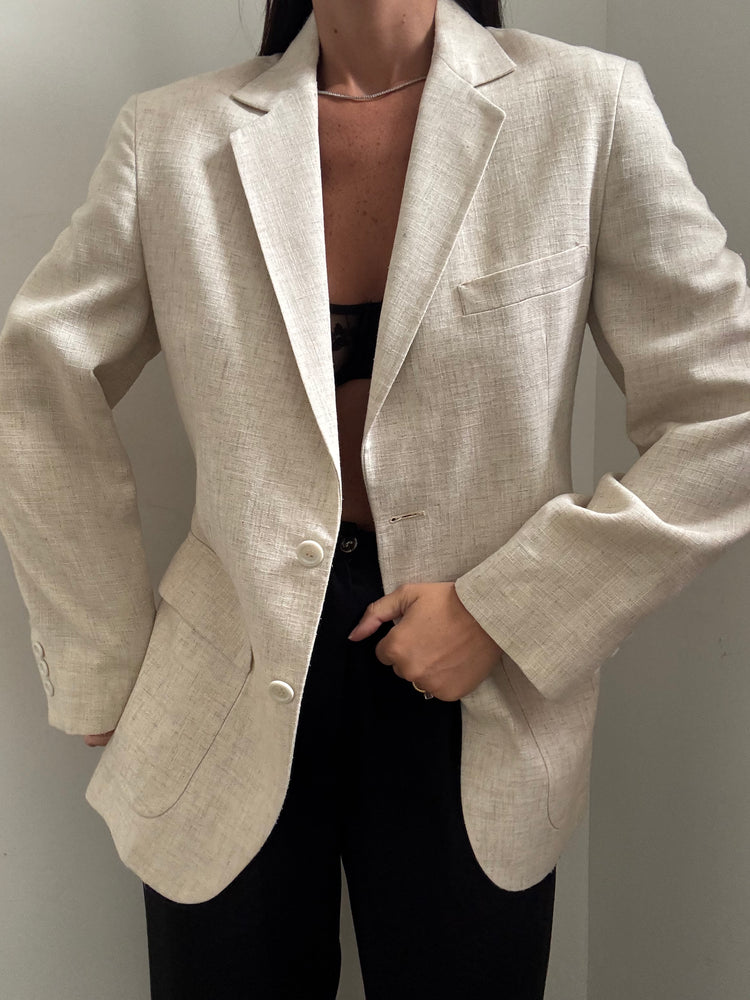 Vintage Flax Linen Blend Blazer Size Small