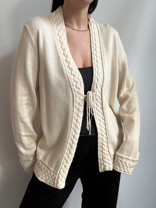Vintage Wool Beige Cable Knit Cardigan Size Large