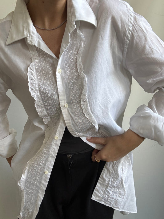 Vintage White Tuxedo Lace Shirt Size Medium