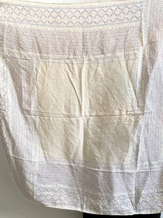 Vintage Christian Dior Italian Ivory, Burgundy and Blue Silk Scarf