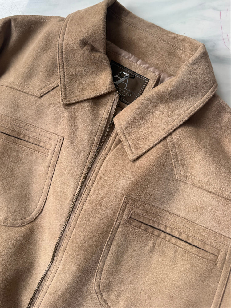Vintage Faux Tan Suede Bomber Jacket Size Medium