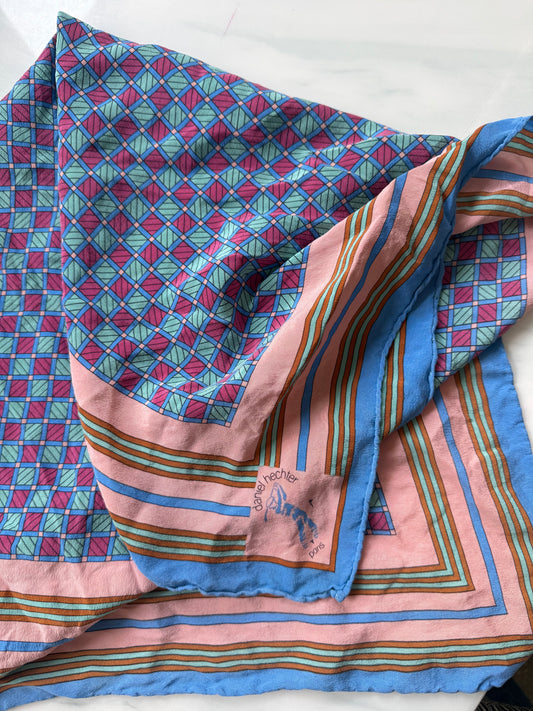 Vintage Silk Colorful Geometric Scarf