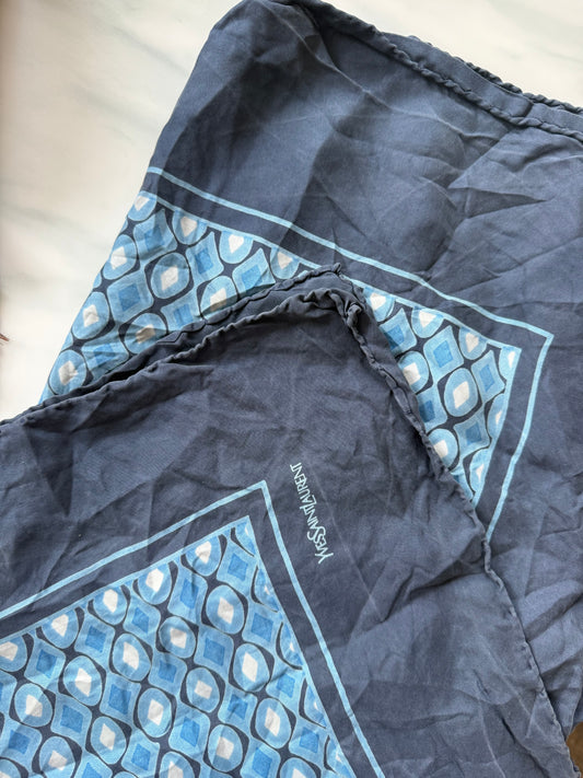 Vintage YSL Blue Geometric Silk Scarf